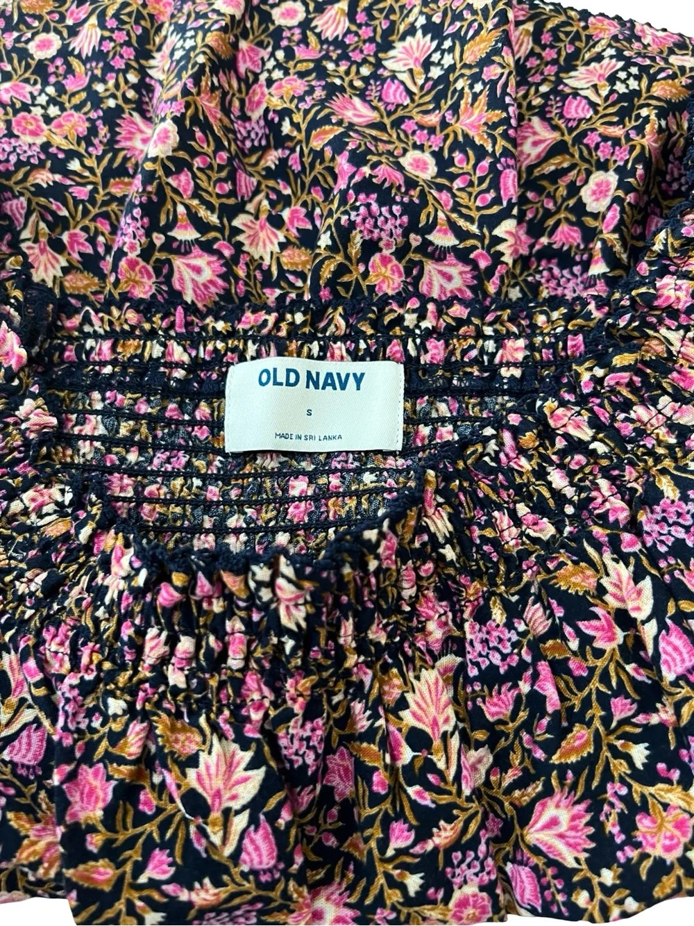 Old Navy Black Floral Square-Neck Smocked Peplum Top